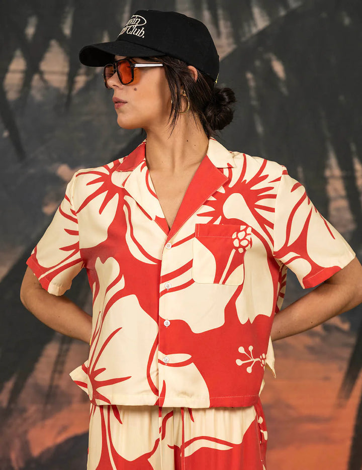 Duvin Women TROUBLE IN PARADISE CROP BUTTONUP - RED - Sun Diego Boardshop