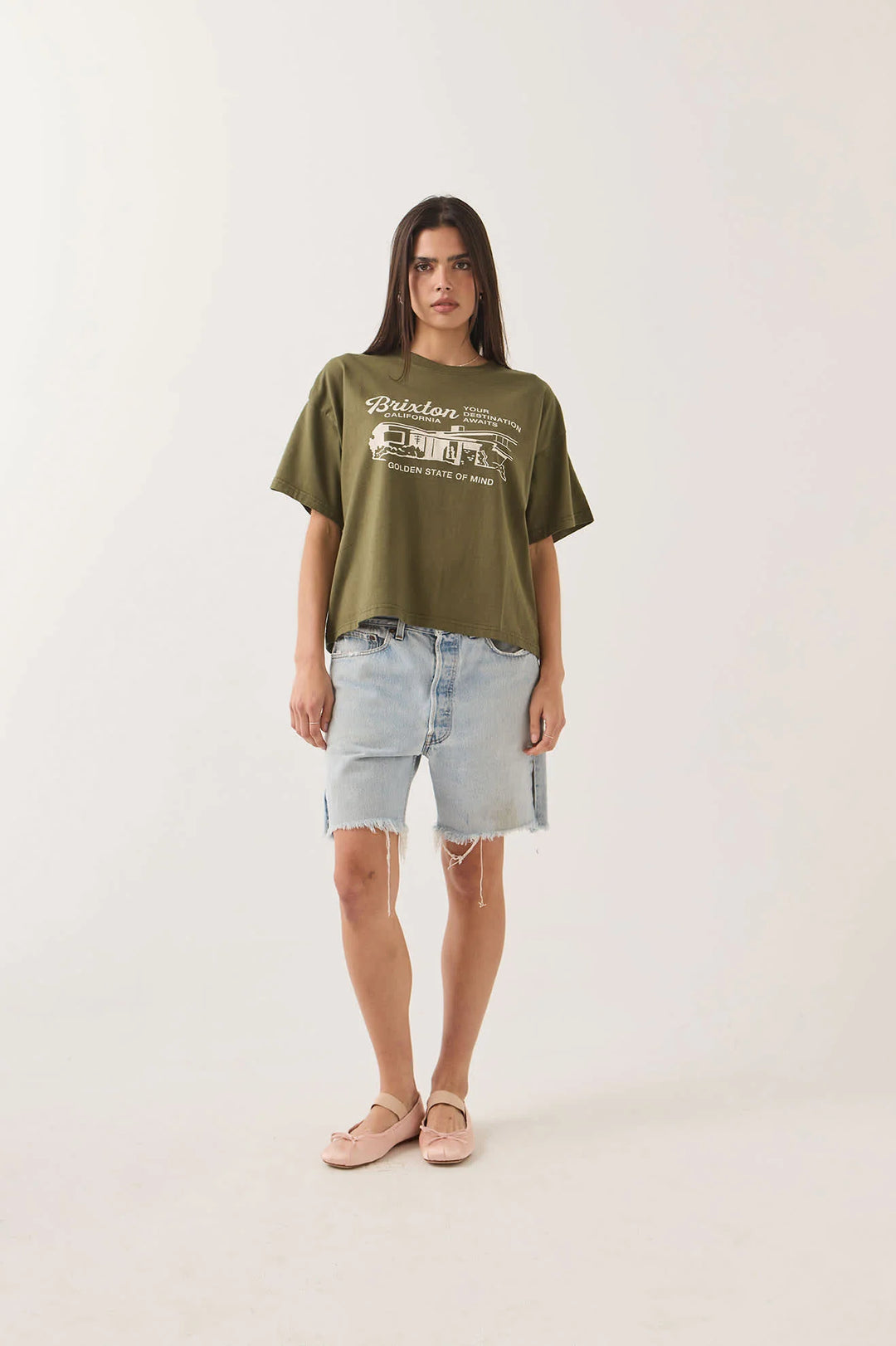 Brixton Women's Your Destination Awaits Boxy Crop Top - Dark Olive - Sun Diego Boardshop