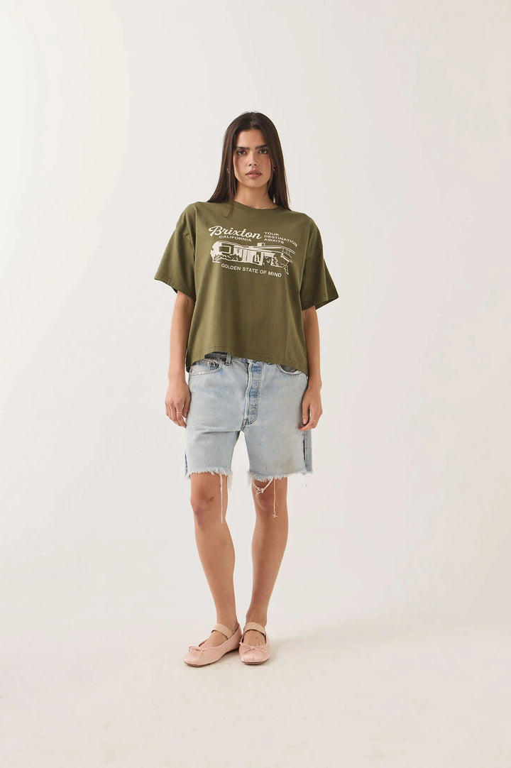 Brixton Women's Your Destination Awaits Boxy Crop Top - Dark Olive - Sun Diego Boardshop