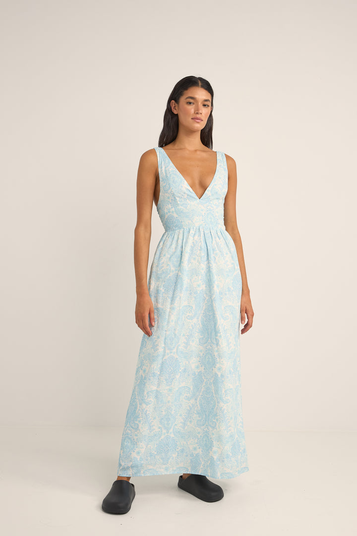 Rhythm Jean Paisley Maxi Dress - BLUE - Sun Diego Boardshop