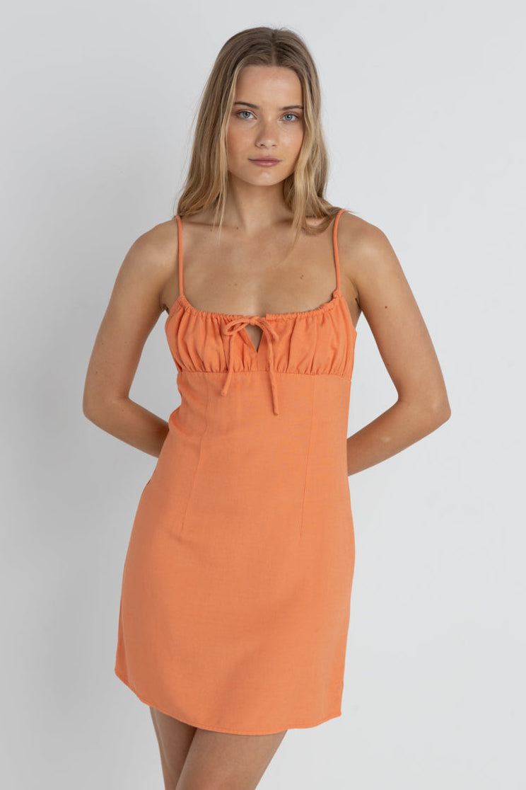 Rhythm Andie Gathered Mini Dress - Peach - Sun Diego Boardshop