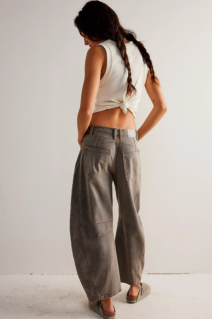 Free People We The Free Good Luck Mid-Rise Barrel Jeans - ARCHIVE GREY - Sun Diego Boardshop