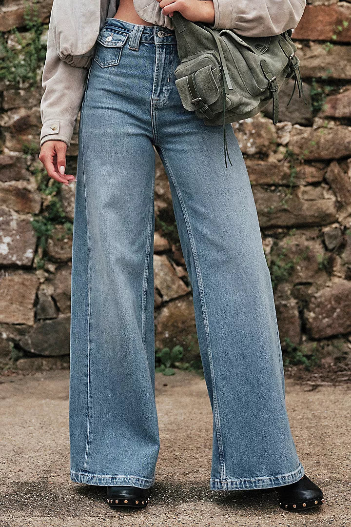 Free People We The Free Kellee High-Rise Palazzo Jeans - Plaza Blue - Sun Diego Boardshop