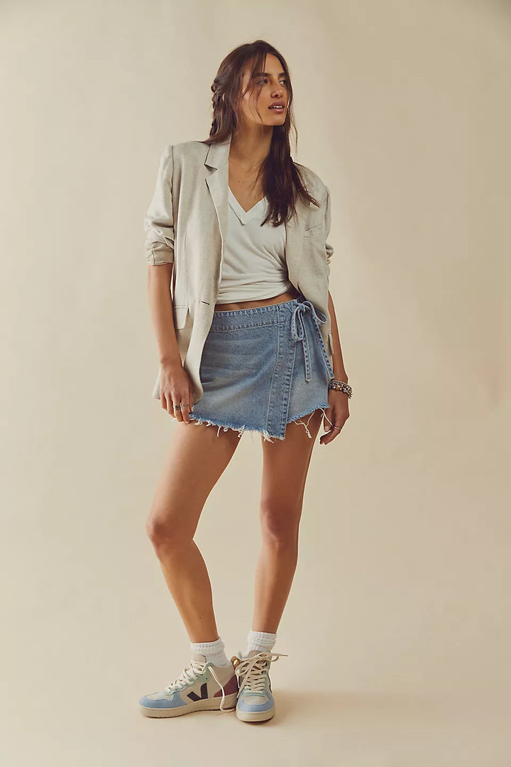 Free People We The Free Emmy Denim Skort - Light Blue Wash - Sun Diego Boardshop