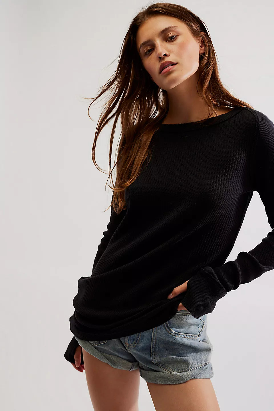 Free People Care FP Honey B Crew Neck - BLACK - Sun Diego Boardshop