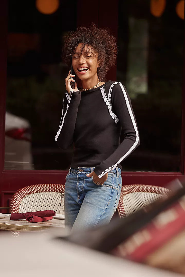 Free People Lost Love Long-Sleeve Top - Black Combo - Sun Diego Boardshop
