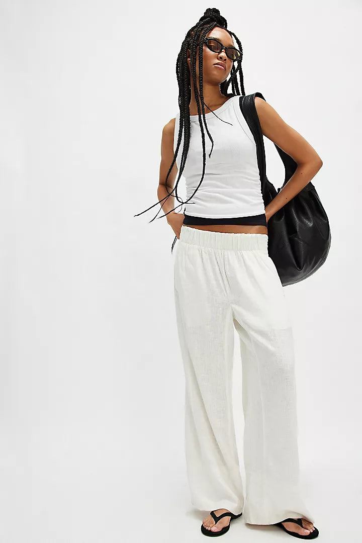 Free People Day'S End Linen Pull-On Pants - Ivory - Sun Diego Boardshop