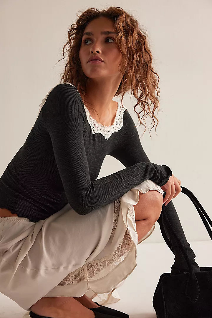 Free People Oh My Darling Long Sleeve - Black Combo - Sun Diego Boardshop