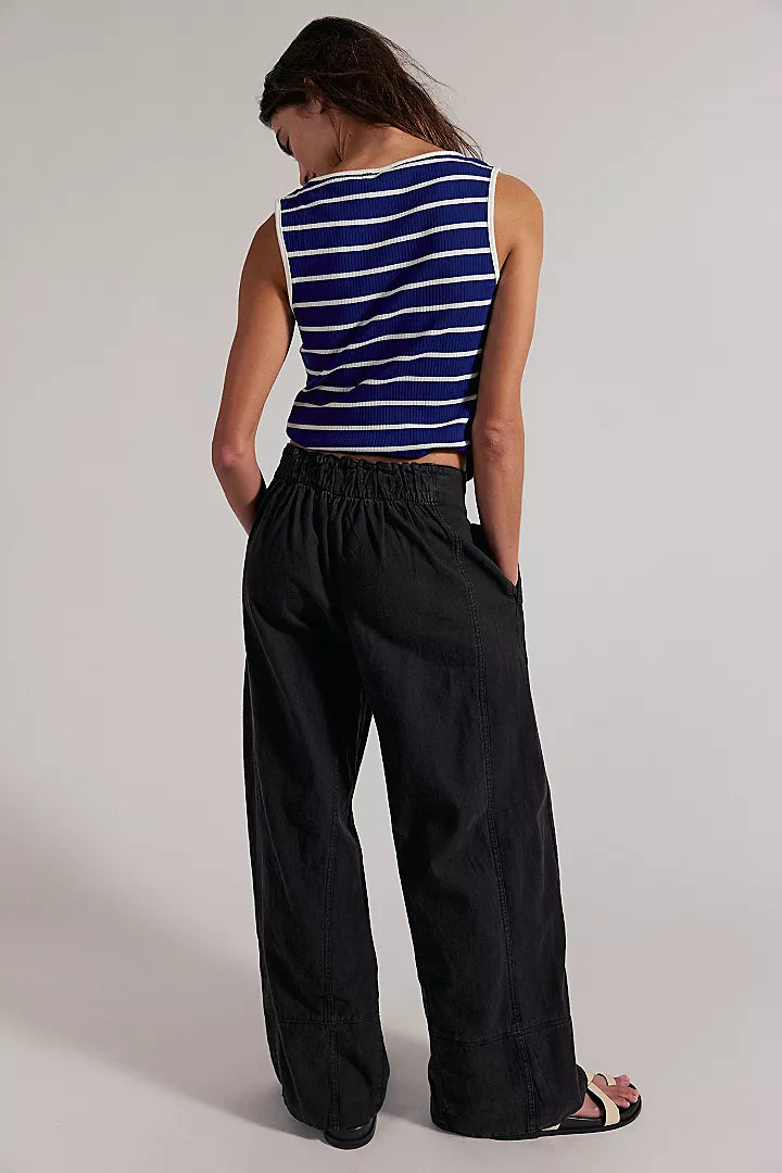 Free People Day'S End Cotton-Linen Pull-On Pants - Black - Sun Diego Boardshop
