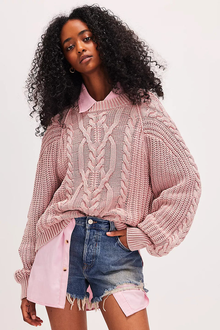 Free People Frankie Cable Sweater - MISTY ROSE - Sun Diego Boardshop