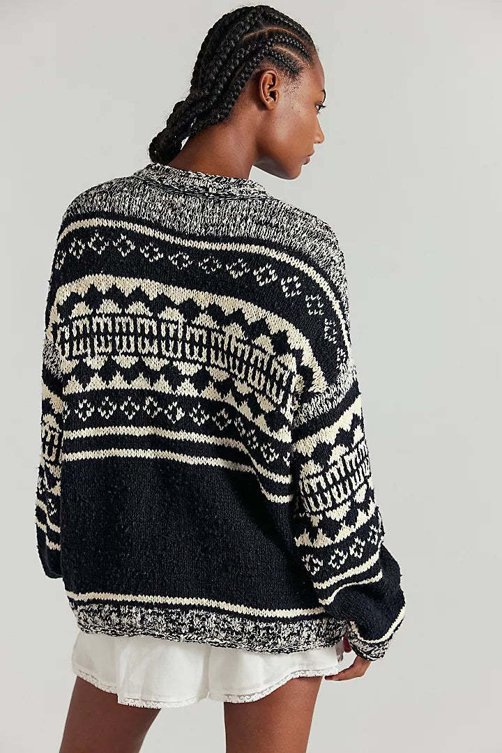 Free People Dani Pattern Sweater - Black Combo - Sun Diego Boardshop