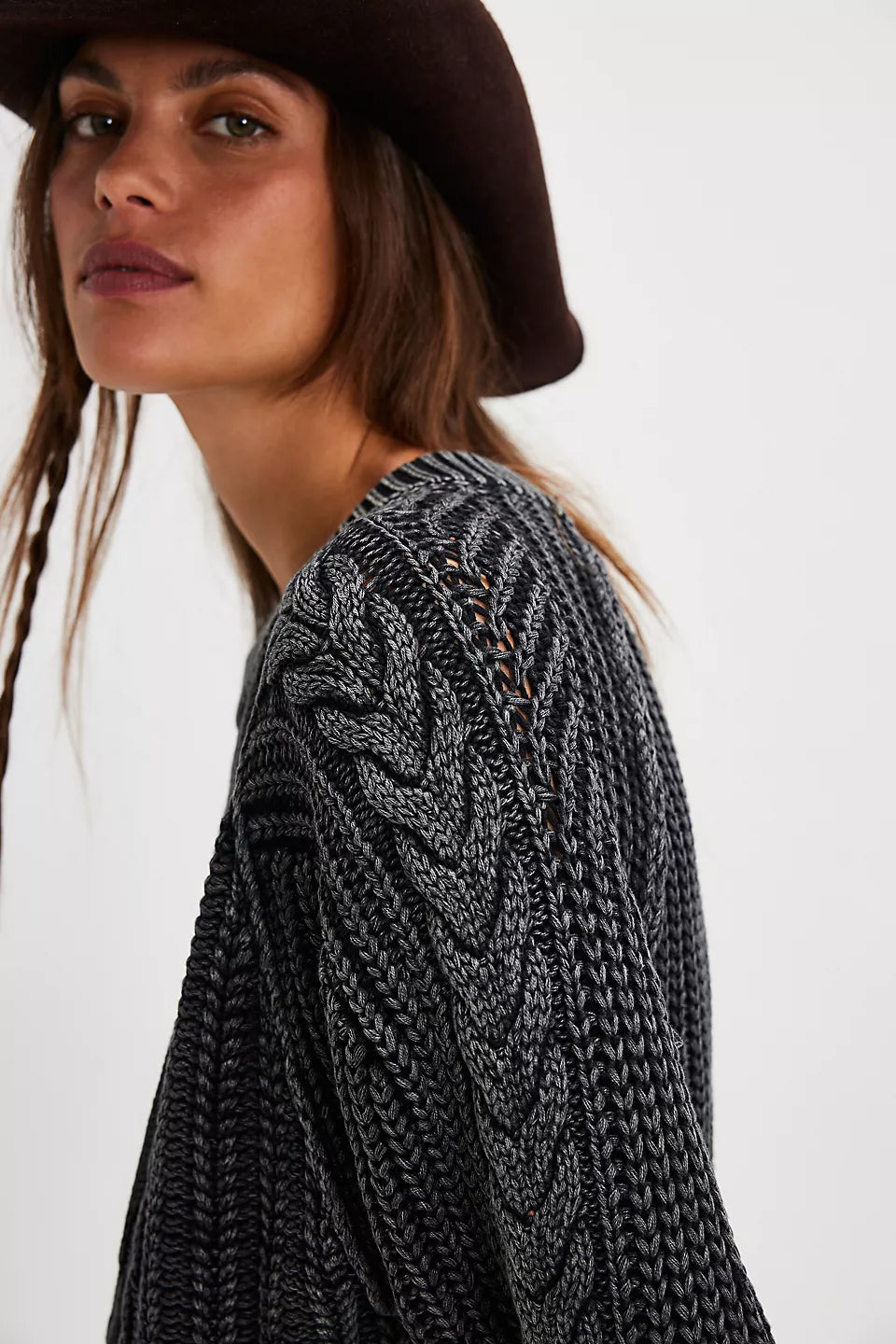 Free People Frankie Cable Sweater - BLACK - Sun Diego Boardshop