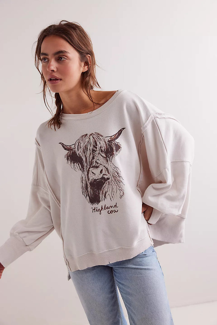 Free People We The Free Graphic Camden Pullover - Highland Cow Combo - Sun Diego Boardshop