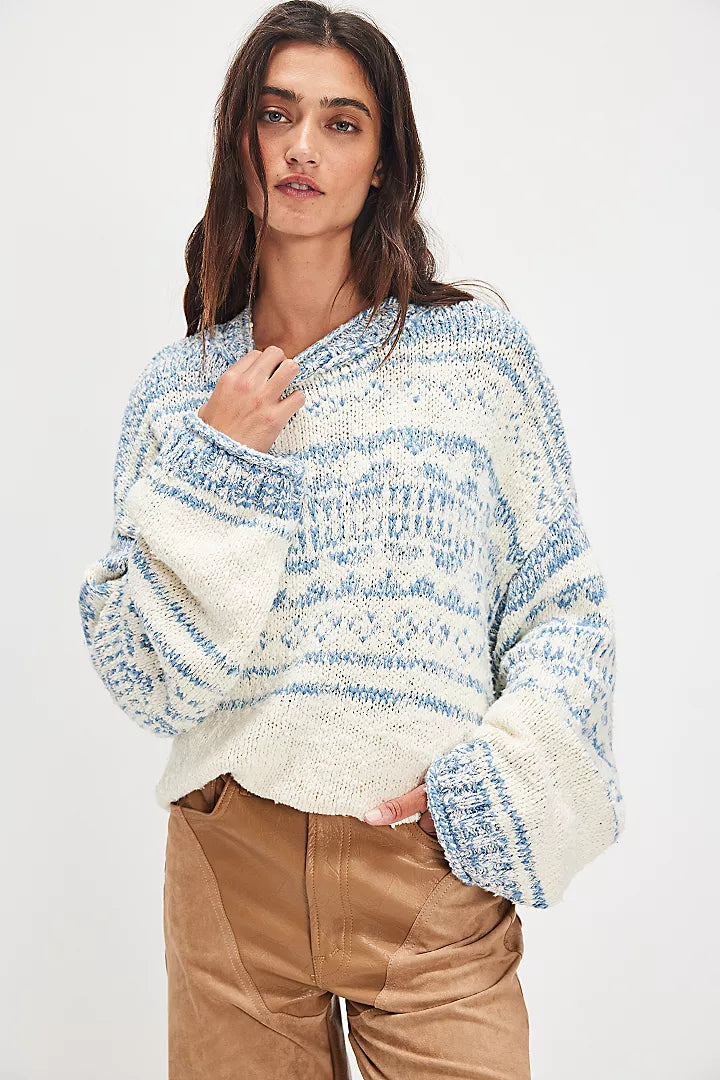 Free People Dani Pattern Sweater - Cloud Combo