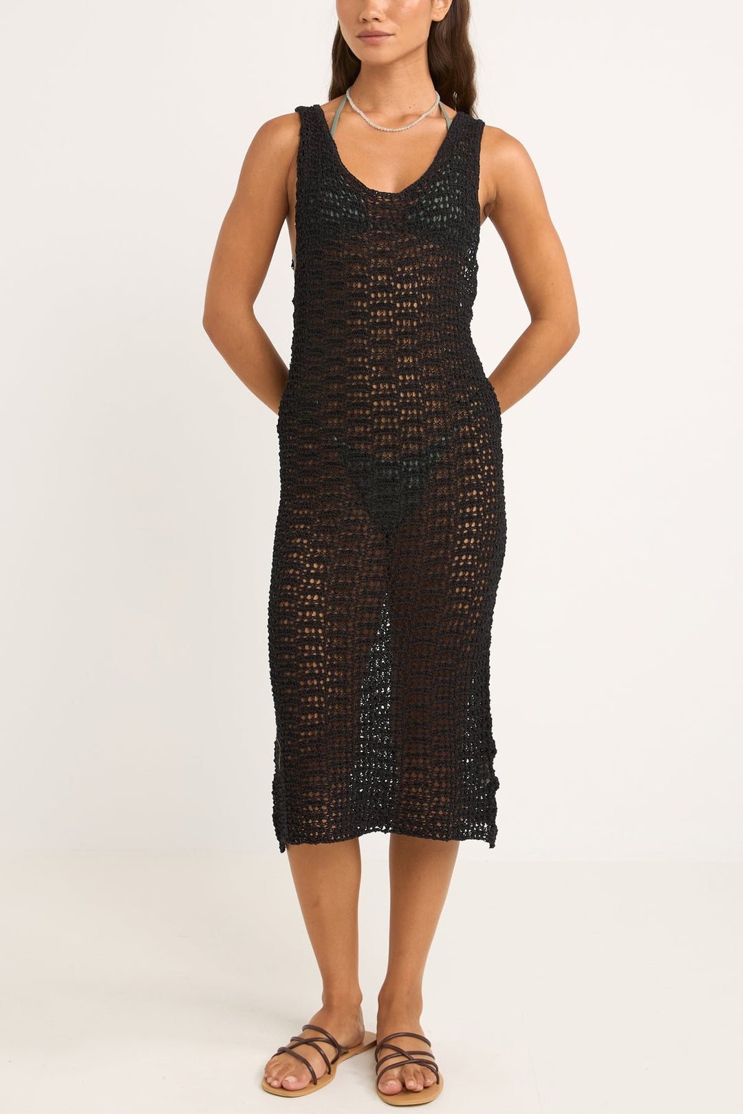 Rhythm Maddie Knit Scoop Neck Midi Dress - BLACK - Sun Diego Boardshop