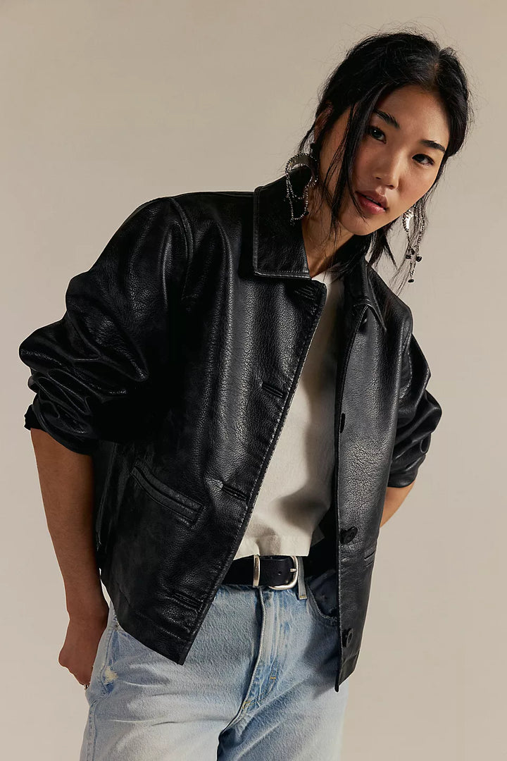 Free People We The Free Hera Vegan Leather Jacket - Black - Sun Diego Boardshop