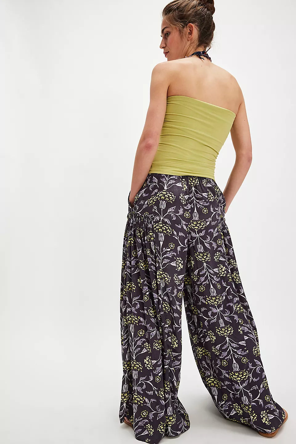 Free People So Charming Wide-Leg Pants - Charcoal Combo-Ditsy - Sun Diego Boardshop