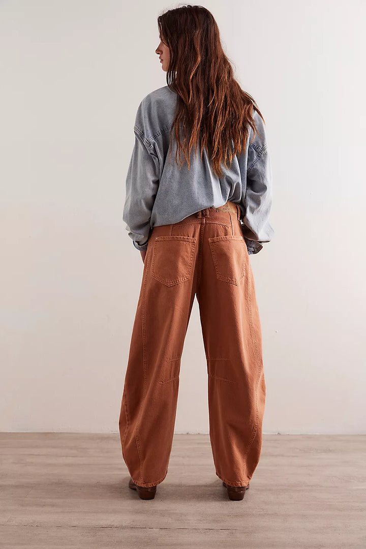 Free People We The Free Good Luck Mid-Rise Barrel Jeans - GINGER ROOT - Sun Diego Boardshop