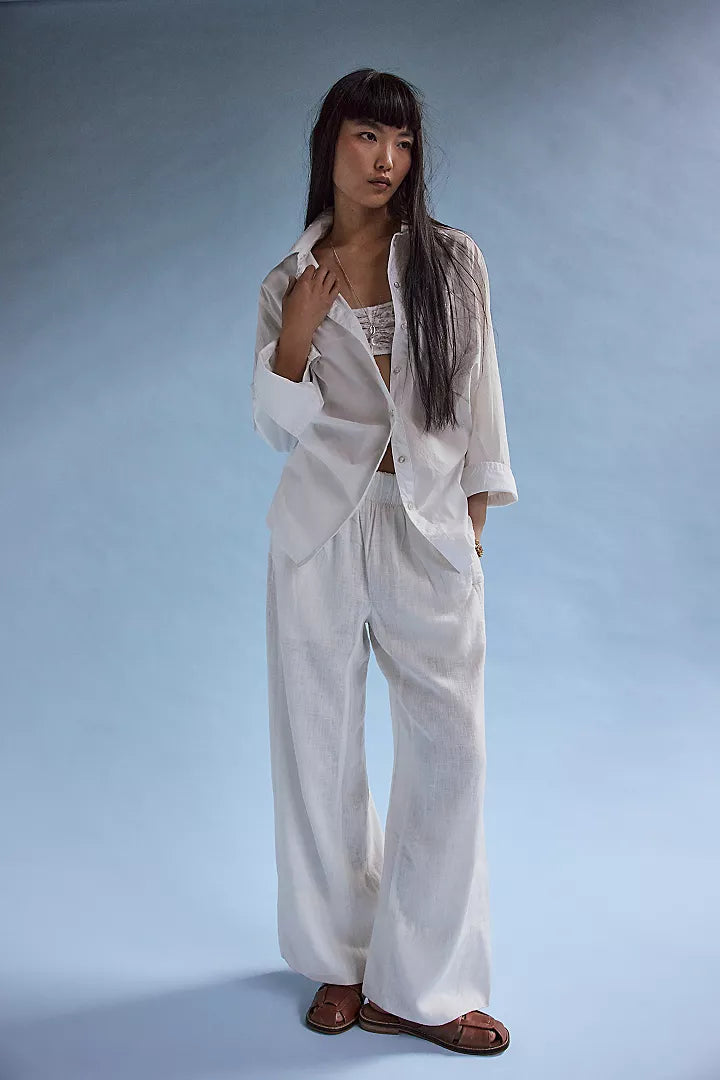 Free People Day'S End Linen Pull-On Pants - Ivory - Sun Diego Boardshop