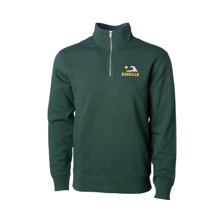 SunDiego Cali Wave 1/4 Zip Embroidered Sweatshirt - ALPINE GREEN - Sun Diego Boardshop