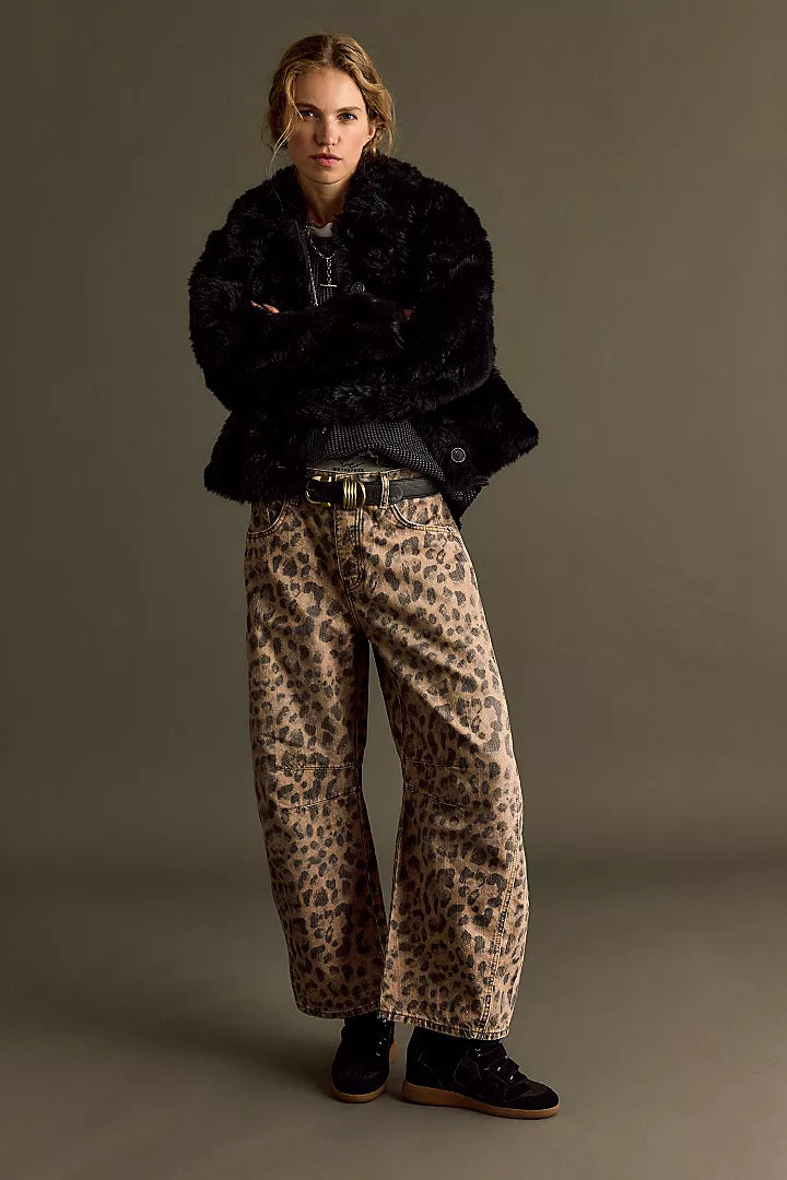 Free People We The Free Good Luck Printed Barrel Jeans - Brown Sugar Combo - Sun Diego Boardshop