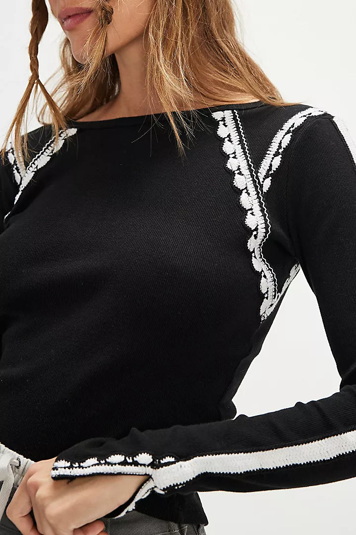 Free People Lost Love Long-Sleeve Top - Black Combo - Sun Diego Boardshop