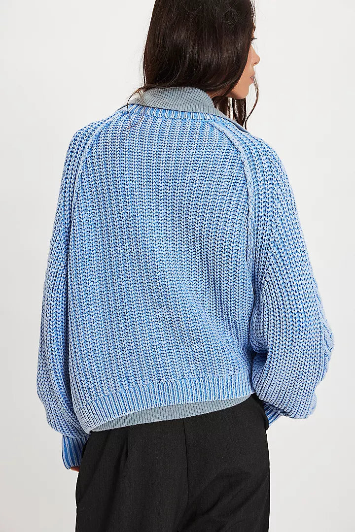 Free People Frankie Cable Knit Sweater - Della Robbia Blue