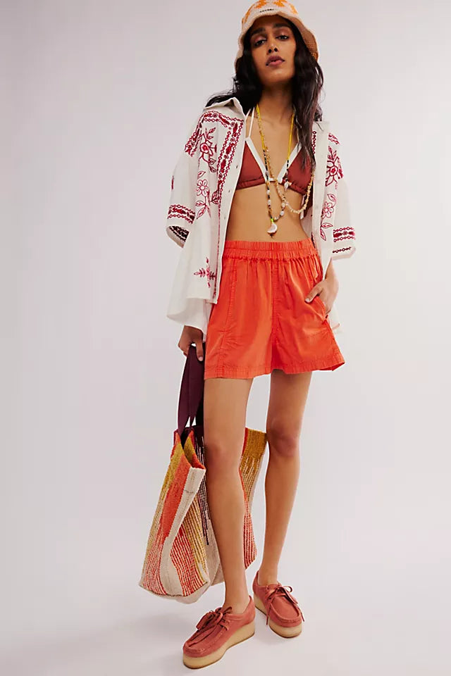 Free People Get Free Poplin Pull-On Shorts - Mandarin Red - Sun Diego Boardshop