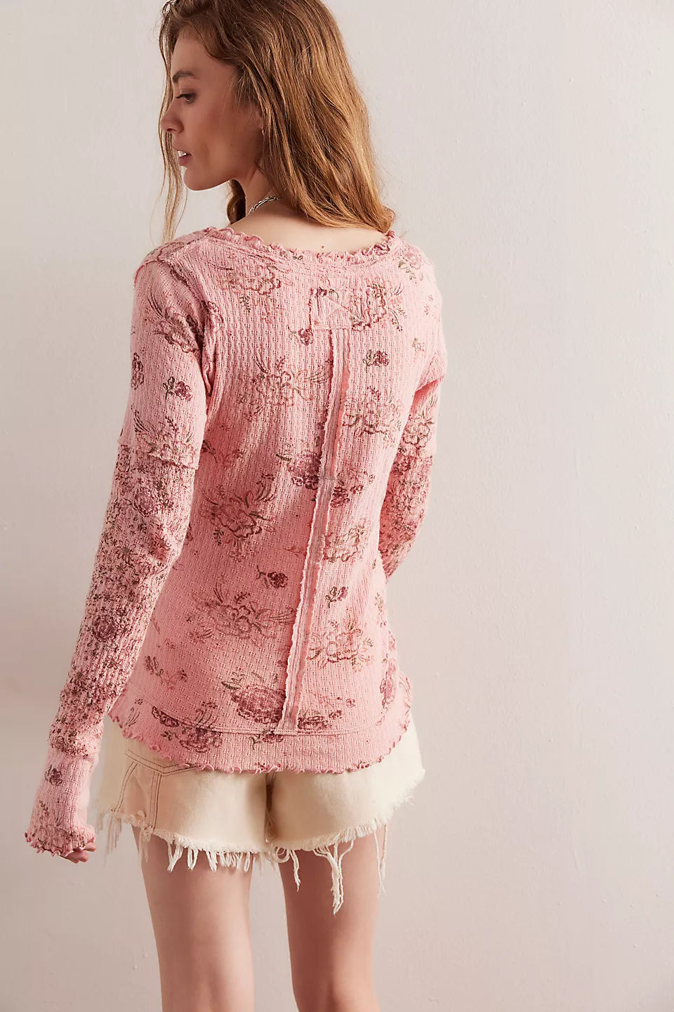 Free People Clover Printed Thermal Pink L