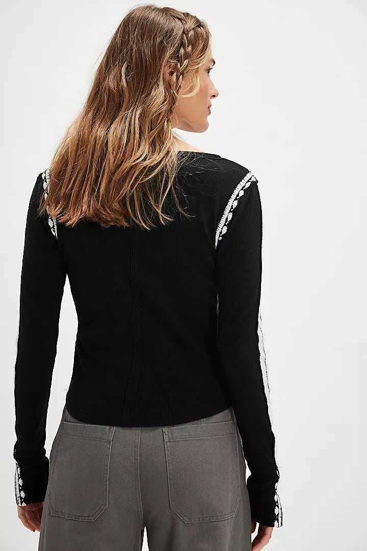 Free People Lost Love Long-Sleeve Top - Black Combo - Sun Diego Boardshop