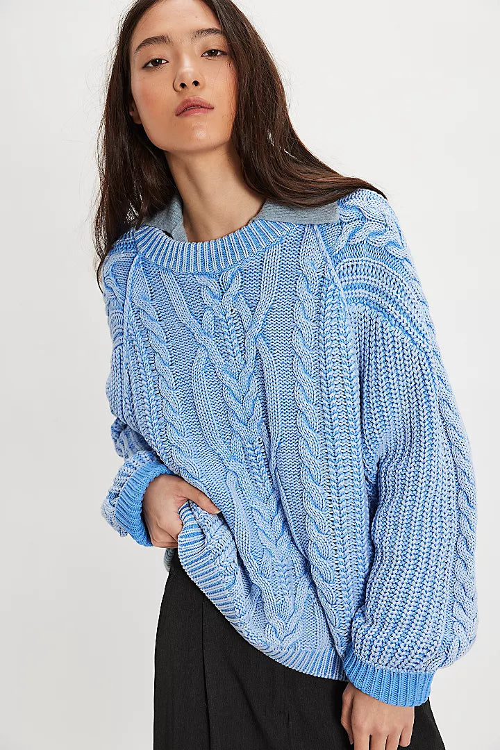 Free People Frankie Cable Knit Sweater - Della Robbia Blue