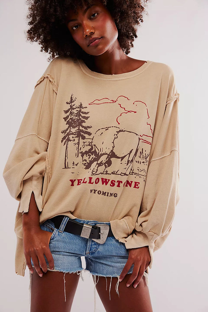 Free People We The Free Graphic Camden Pullover - YELLOWSTONE BISON - Sun Diego Boardshop