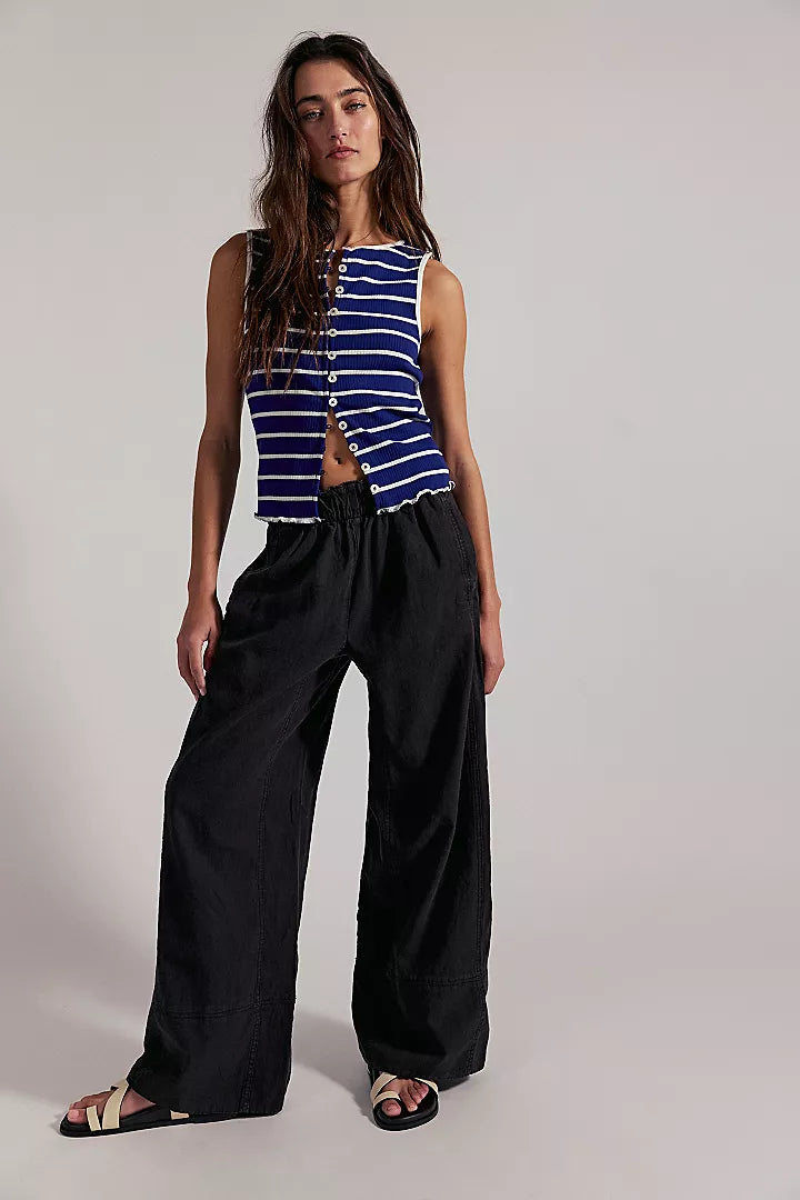 Free People Day'S End Cotton-Linen Pull-On Pants - Black - Sun Diego Boardshop
