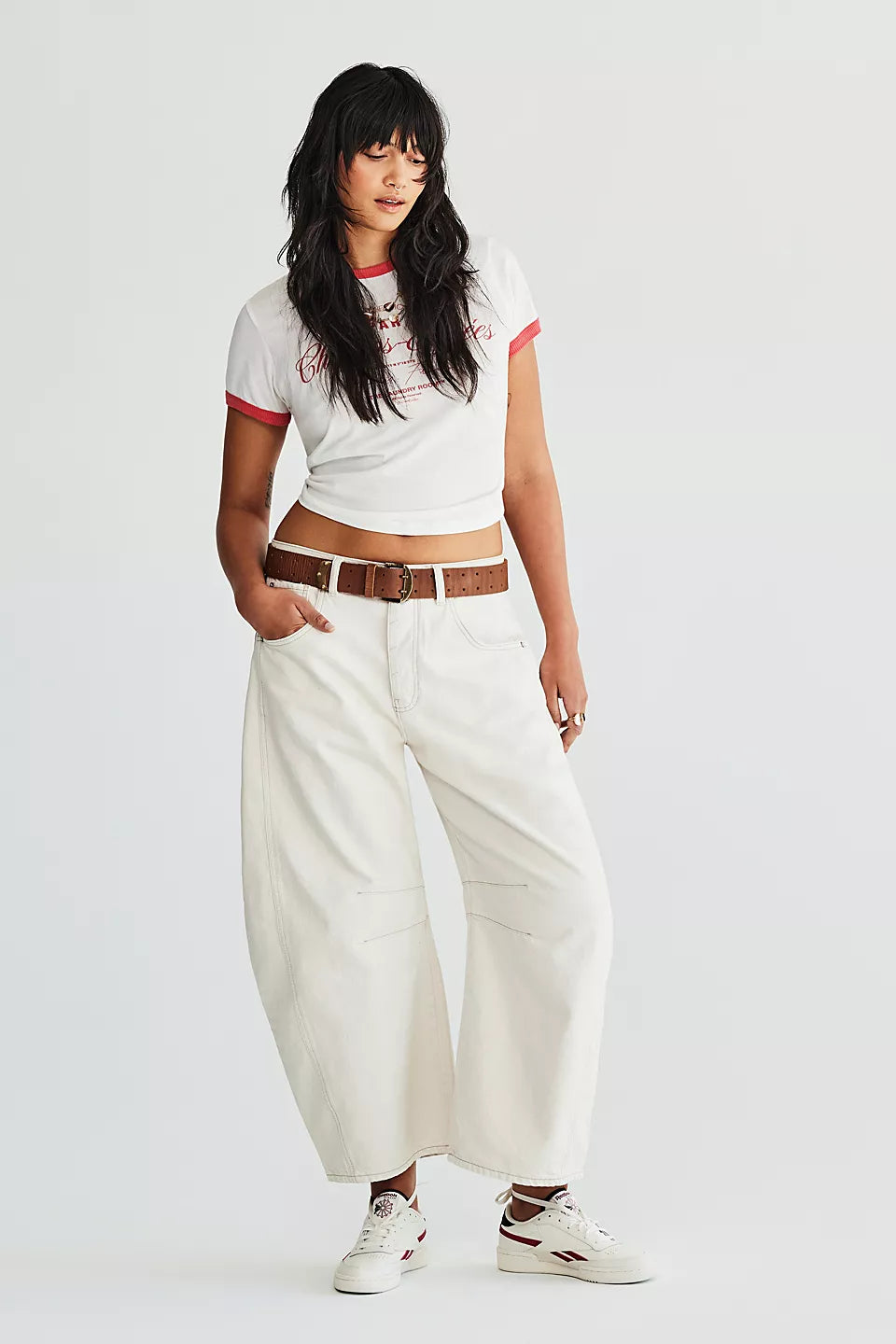 Free People We The Free Good Luck Mid-Rise Barrel Jeans - MILK - Sun Diego Boardshop