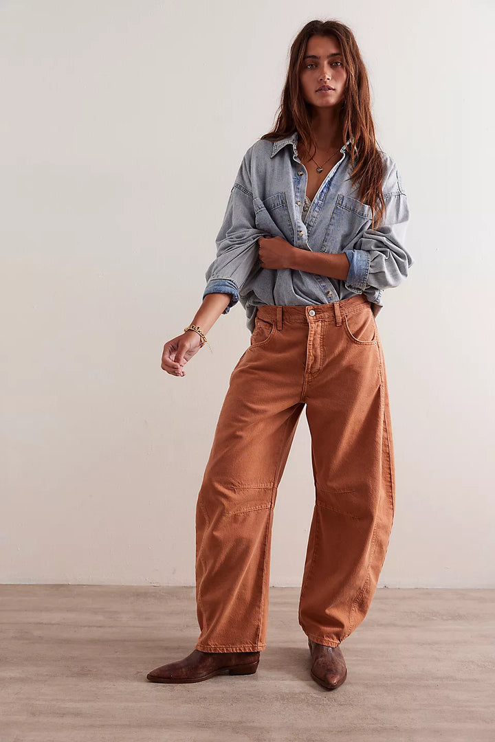 Free People We The Free Good Luck Mid-Rise Barrel Jeans - GINGER ROOT - Sun Diego Boardshop