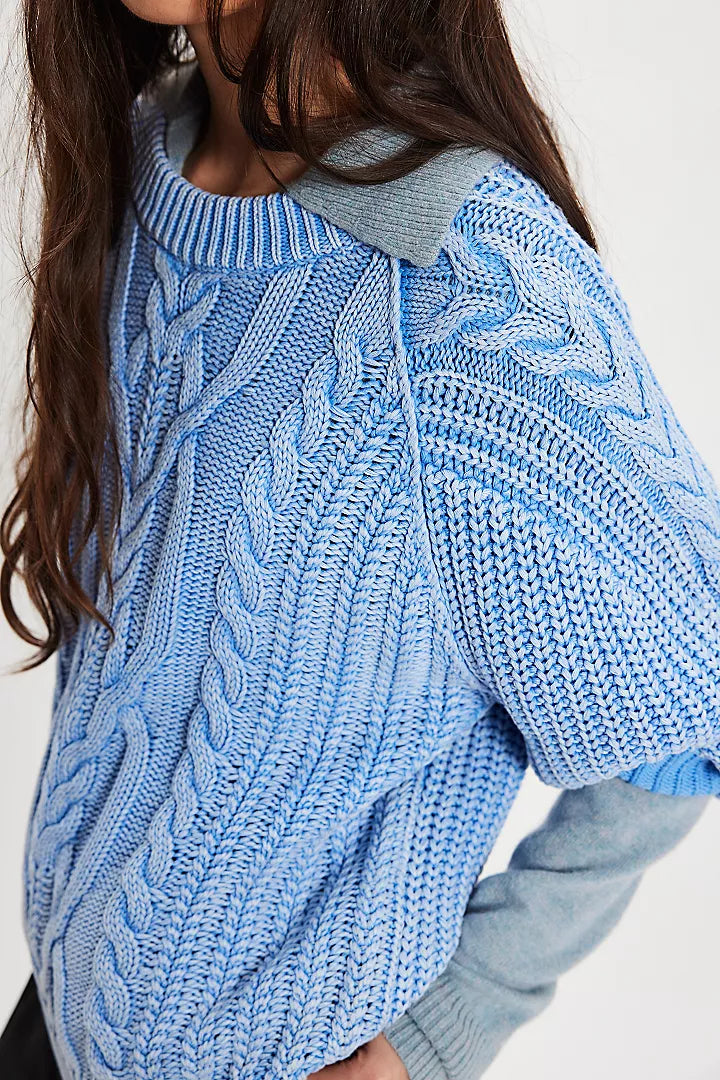 Free People Frankie Cable Knit Sweater - Della Robbia Blue