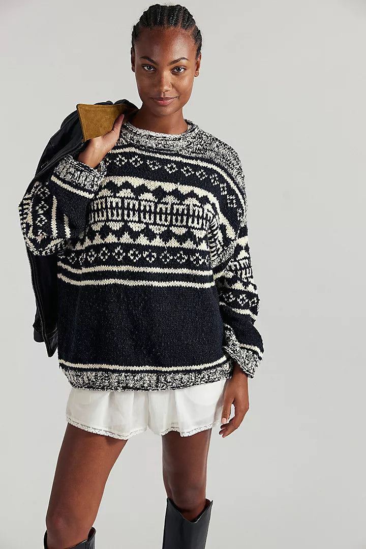Free People Dani Pattern Sweater - Black Combo - Sun Diego Boardshop
