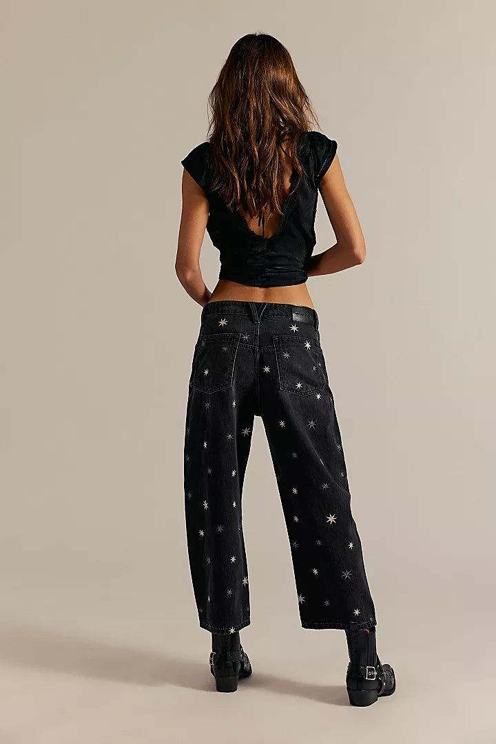 Free People We The Free Deep Trance Shine Embroidered Dropped Boyfriend Jeans - Starry Night - Sun Diego Boardshop
