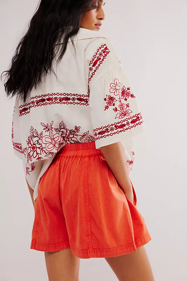 Free People Get Free Poplin Pull-On Shorts - Mandarin Red - Sun Diego Boardshop