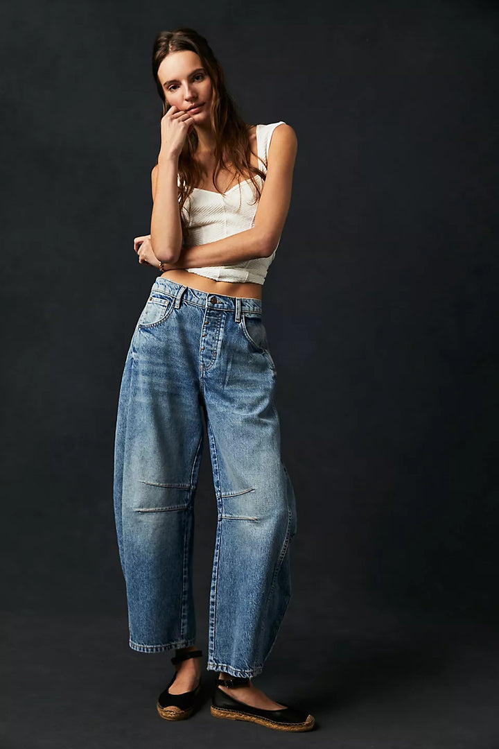 Free People We The Free Good Luck Mid-Rise Barrel Jeans - ULTRA LIGHT BEAM - Sun Diego Boardshop