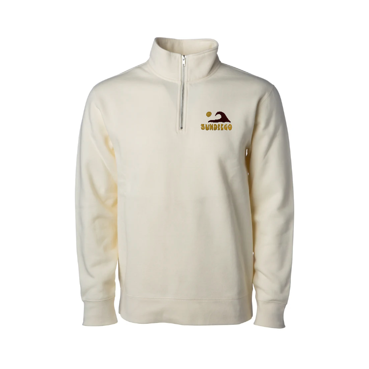 SunDiego Cali Wave 1/4 Zip Embroidered Sweatshirt - BONE - Sun Diego Boardshop