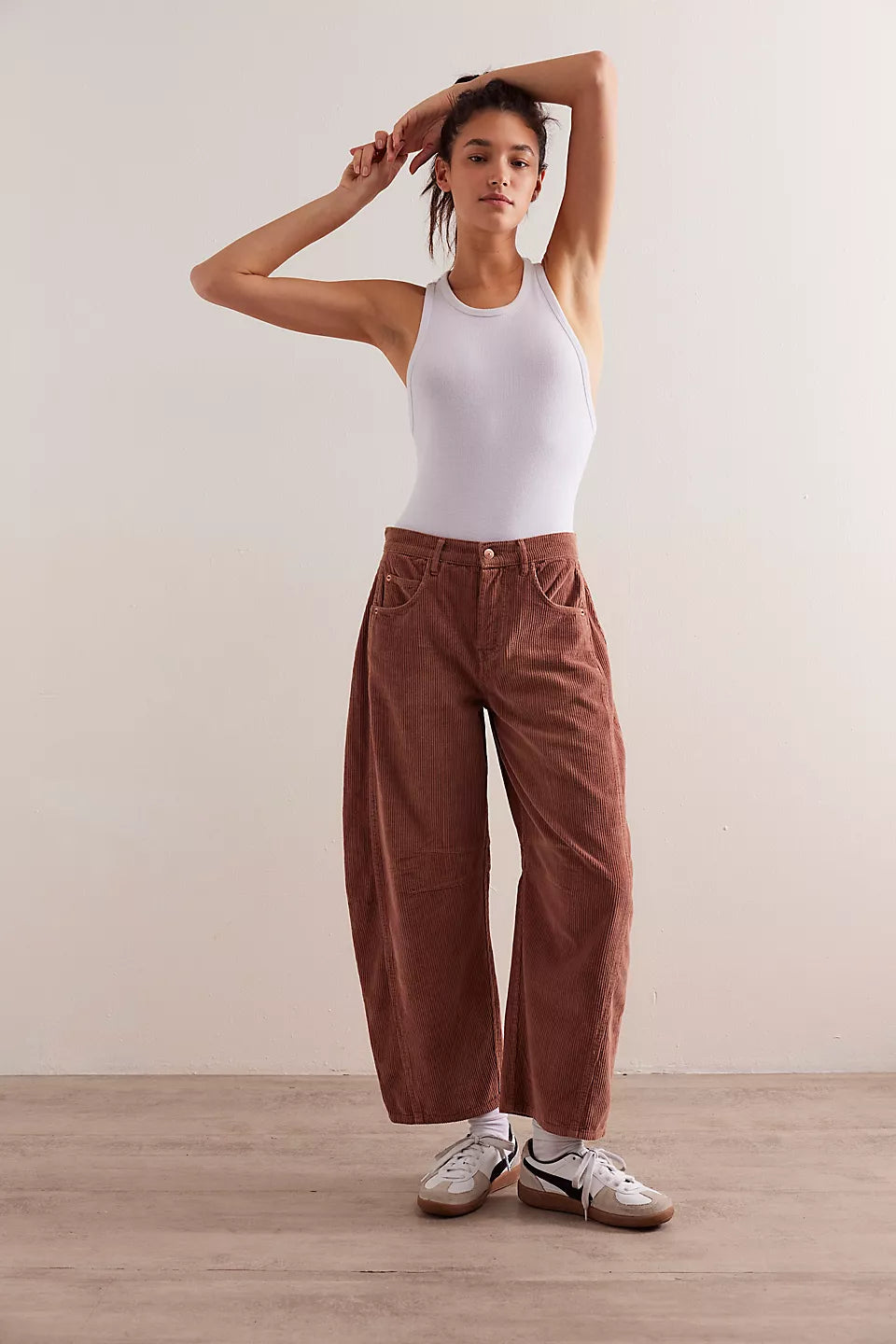 Free People We The Free Good Luck Mid-Rise Cord Barrel Jeans - EMPERADOR - Sun Diego Boardshop