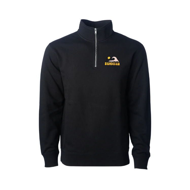 SunDiego Cali Wave 1/4 Zip Embroidered Sweatshirt - REACTIVE BLACK - Sun Diego Boardshop