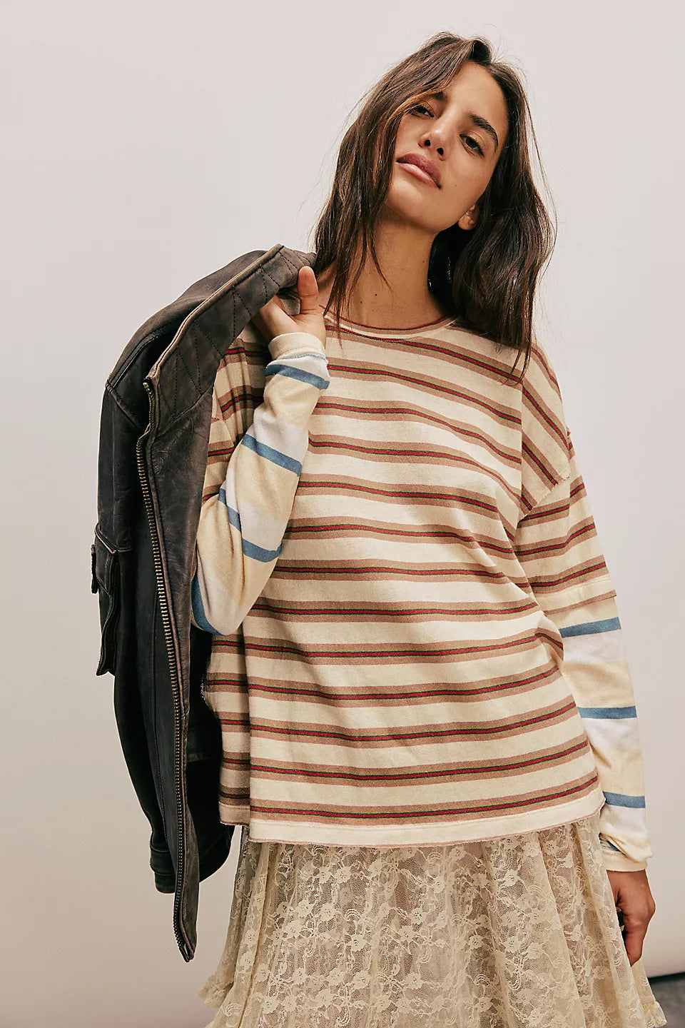 Free People We The Free Nina Stripe Long-Sleeve Tee - NEUTRAL COMBO - Sun Diego Boardshop