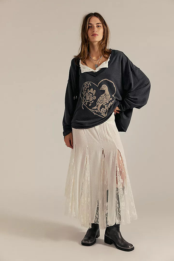 Free People We The Free Venice V-Neck Graphic Sweatshirt - Black Bird Combo