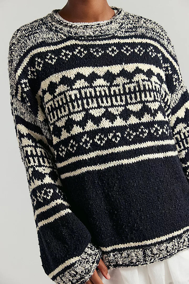 Free People Dani Pattern Sweater - Black Combo - Sun Diego Boardshop