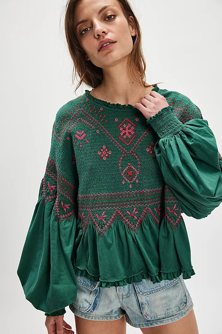 Free People Holly Long Sleeve Knit Top - Eggnog Combo