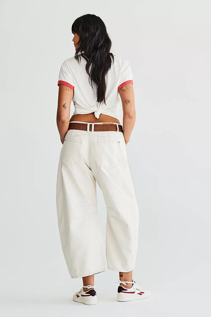 Free People We The Free Good Luck Mid-Rise Barrel Jeans - MILK - Sun Diego Boardshop