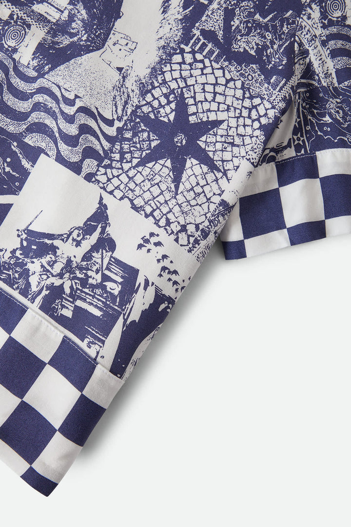 Brixton Women's The Omar Button Down Short Sleeve Shirt - Navy/White Collage - Sun Diego Boardshop