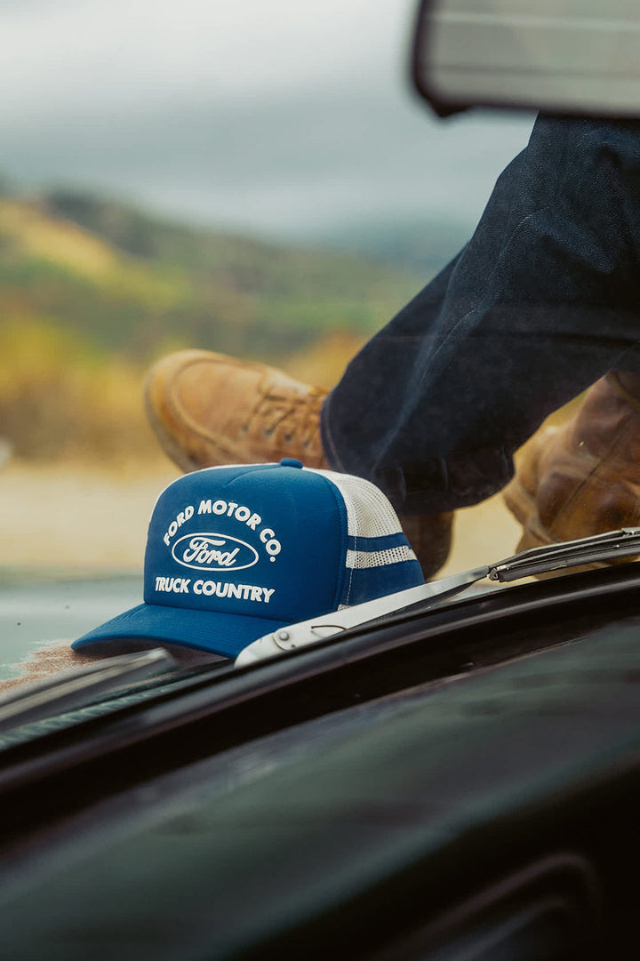 Brixton Ford Built Tough Trucker Hat - Ford Blue/Wimbledon White
